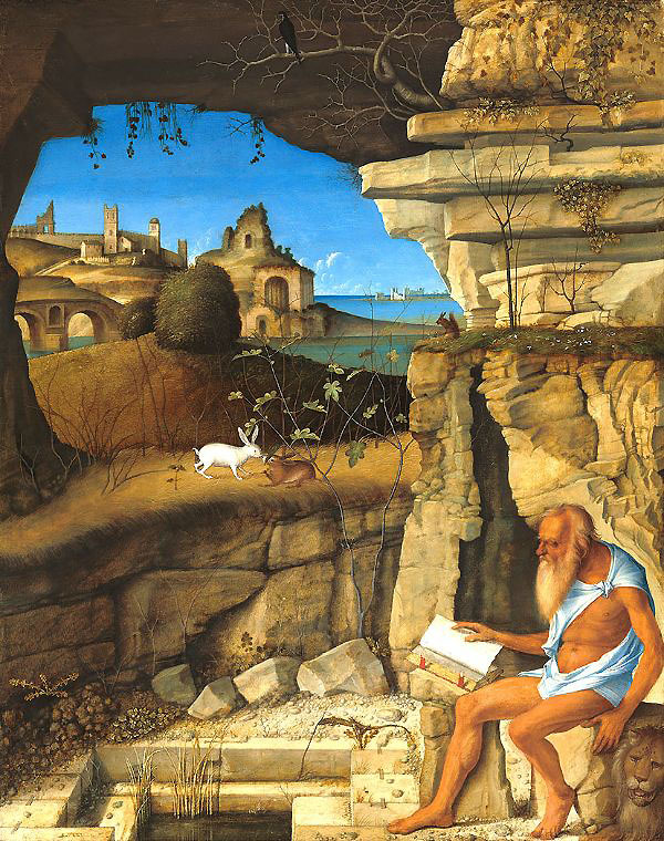 Saint Jerome Reading 1505 by Giovanni Bellini | Oil Painting Reproduction