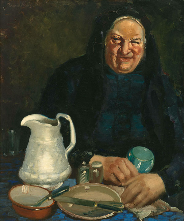 Old Woman White Pitcher by George Luks | Oil Painting Reproduction