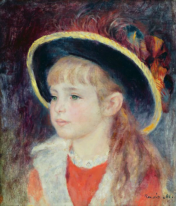 Young Girl Blue Hat by Pierre Auguste Renoir | Oil Painting Reproduction
