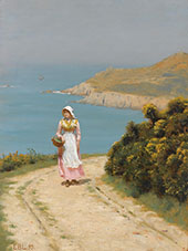 Girl on a Coastal Path By Edmund Leighton