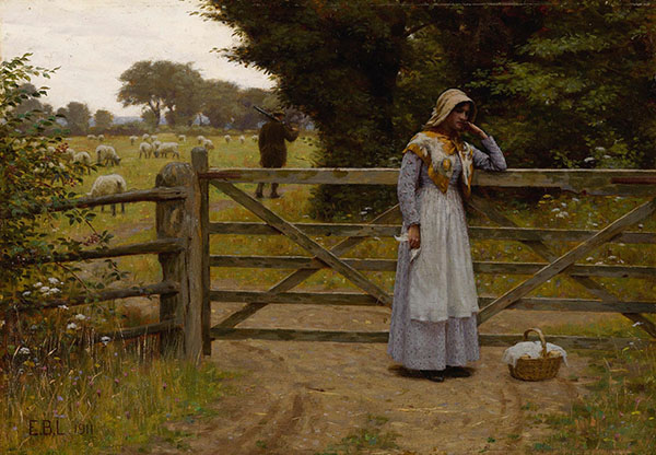 Woman Standing Near a Fence Sending her Husband off to Hunt 1911 | Oil Painting Reproduction