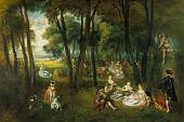 Fete Galante in a Wooded Landscape By Jean Antoine Watteau
