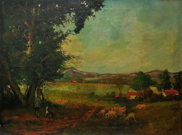 Landscape with Shepherd by Eugene Chigot | Oil Painting Reproduction
