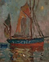 Sailboat at Dusk By Eugene Chigot