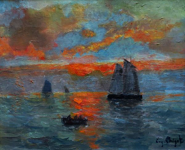 Sunset 1900 by Eugene Chigot | Oil Painting Reproduction