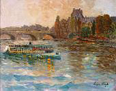 The Louvre Bateau Mouche on the Seine Paris By Eugene Chigot