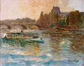 The Louvre Bateau Mouche on the Seine Paris By Eugene Chigot