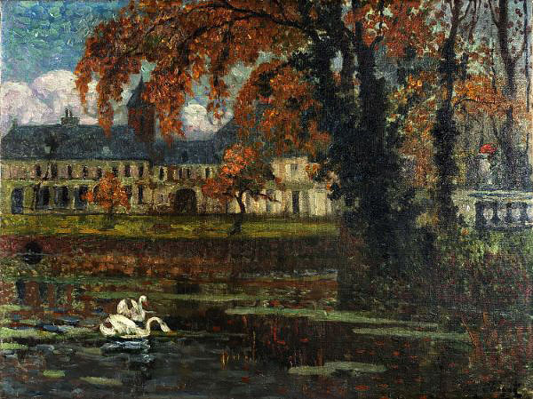 The Pond in Autumn in Front of the Castle | Oil Painting Reproduction