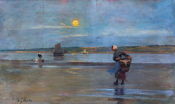The Shellfish Collector by Eugene Chigot | Oil Painting Reproduction