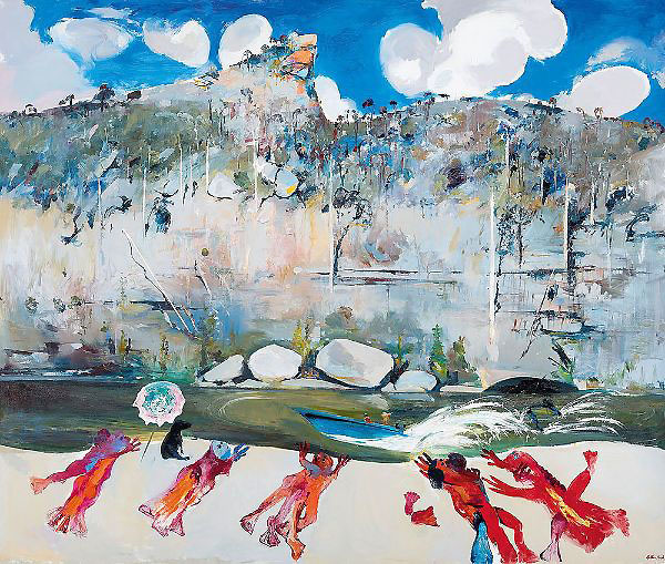 Bathers Shoalhaven Riverbank and Clouds | Oil Painting Reproduction