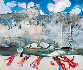 Bathers Shoalhaven Riverbank and Clouds By Arthur Merric Boyd