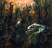 Child and White Dog by a Pond By Arthur Merric Boyd