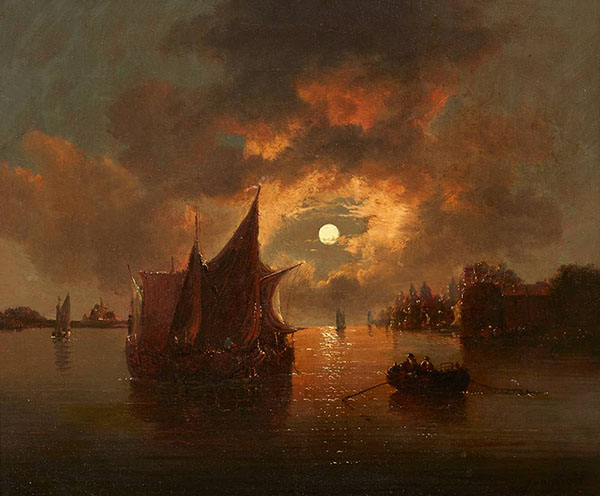 Ships in Moonlight by Johan Barthold Jongkind | Oil Painting Reproduction