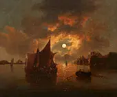 Ships in Moonlight By Johan Barthold Jongkind