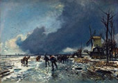 Winter View with Skaters 1864 By Johan Barthold Jongkind