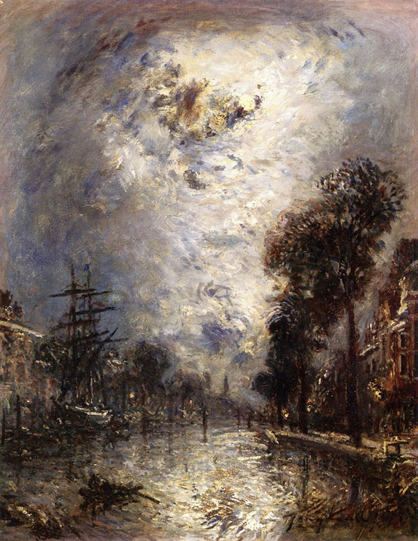 The Interior of the Port at Rotterdam Effect of Moonlight 1875 | Oil Painting Reproduction