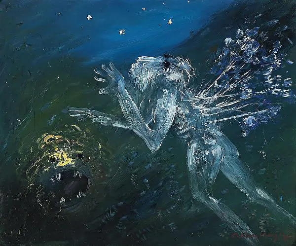 Nebuchadnezzar Blind on a Starry Night with Lion's Head By Arthur Merric Boyd