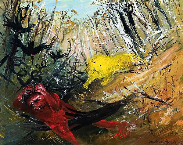 Nebuchadnezzar Running in a Forest with Lion and Blackbirds | Oil Painting Reproduction