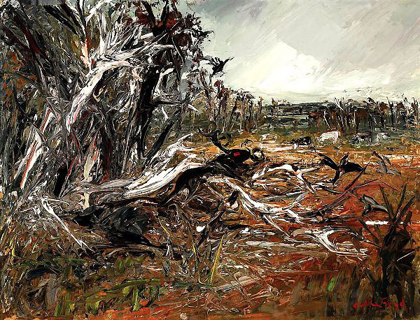 Ram and Black Cockatoos in a Forest | Oil Painting Reproduction