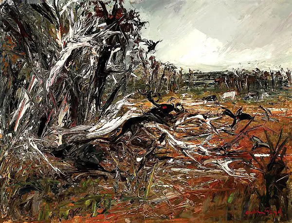 Ram and Black Cockatoos in a Forest By Arthur Merric Boyd