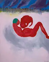 Red Figure in Landscape c1985 By Arthur Merric Boyd