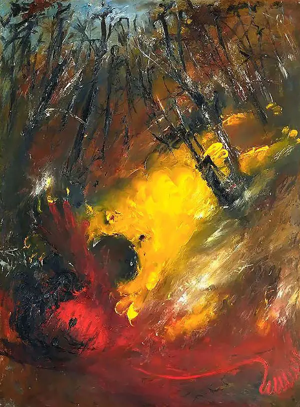 Red Nebuchadnezzar Fallen in a Forest with Lion By Arthur Merric Boyd