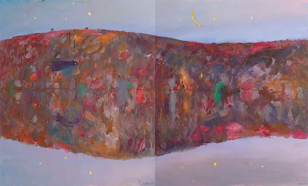 Riverbank with Crescent Moon 1984 By Arthur Merric Boyd