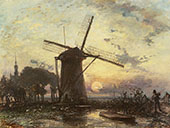 Windmill at Sunset near Overschie 1859 By Johan Barthold Jongkind