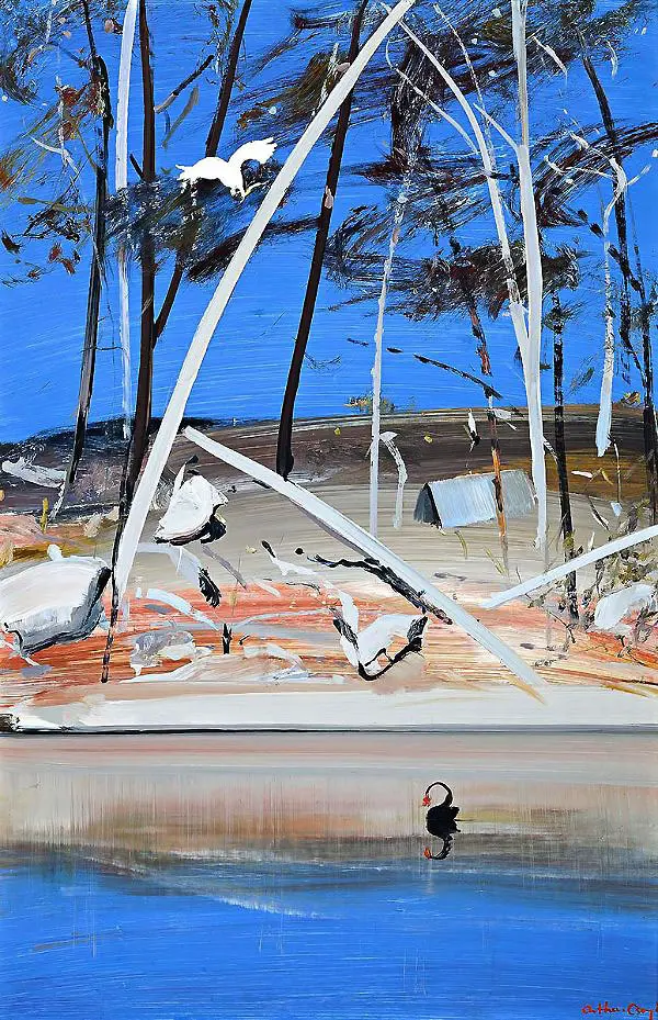 Shoalhaven Landscape with Black Swan and Cockatoo By Arthur Merric Boyd