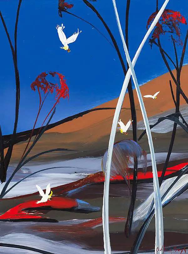 South Coast Landscape and Cockatoos By Arthur Merric Boyd