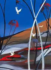 South Coast Landscape and Cockatoos By Arthur Merric Boyd