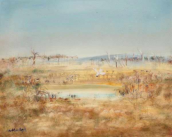 Wimmera Landscape with Dam and White Cockatoo | Oil Painting Reproduction