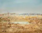 Wimmera Landscape with Dam and White Cockatoo By Arthur Merric Boyd