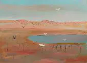 Wimmera Landscape with Lake Cockatoos and Blackbirds By Arthur Merric Boyd