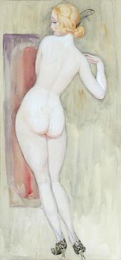 Back Turned Female Nude in Pumps By Gerda Wegener