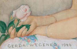 Composition with Female Hands Holding a Pink Rose By Gerda Wegener