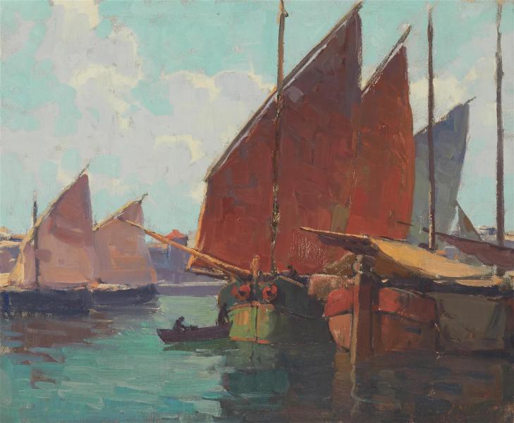 Brittany Boats in Harbor by Edgar Alwin Payne | Oil Painting Reproduction