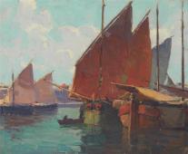Brittany Boats in Harbor By Edgar Alwin Payne
