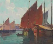 Brittany Boats in Harbor By Edgar Alwin Payne
