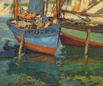 Two Boats in a Harbor By Edgar Alwin Payne
