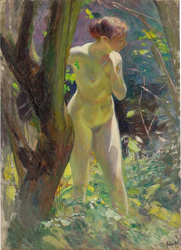 Female Nude Outdoors by Ludwig von Hofmann | Oil Painting Reproduction