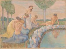 Narcissus and Group of Women By Ludwig von Hofmann