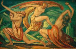 Three Woman Dancing By Ludwig von Hofmann