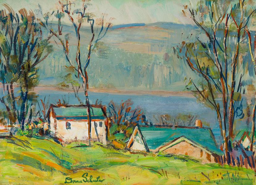 Spring House in a Lakeside Landscape | Oil Painting Reproduction