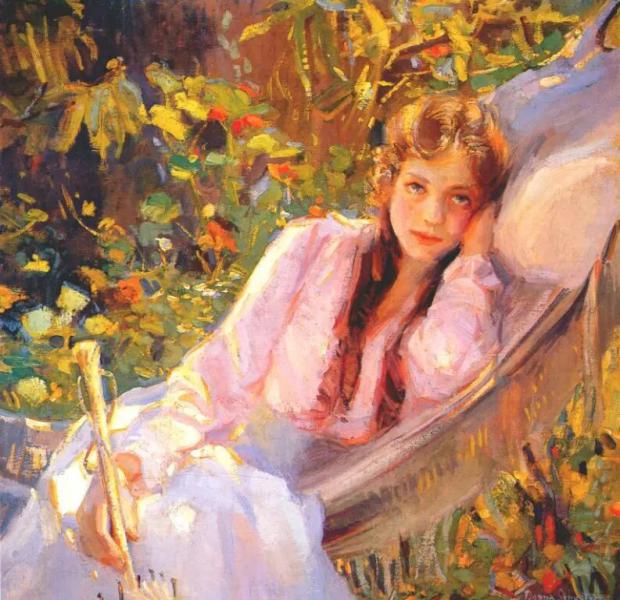The Girl in the Hammock by Donna Schuster | Oil Painting Reproduction