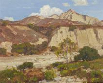 Mountains Beyond a Dry Creek Bed By William Wendt