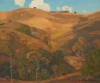 Oaks in a Rolling Hills Landscape By William Wendt