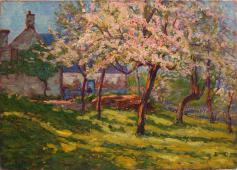 Blossoming Apple Trees in the Garden of a Norman Farmhouse By Maurice Braun