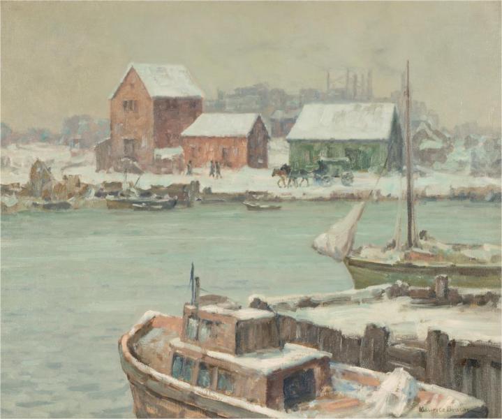 Riverfront in Winter by Maurice Braun | Oil Painting Reproduction