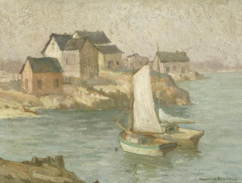 Two Sailboats by a Fishing Village | Oil Painting Reproduction